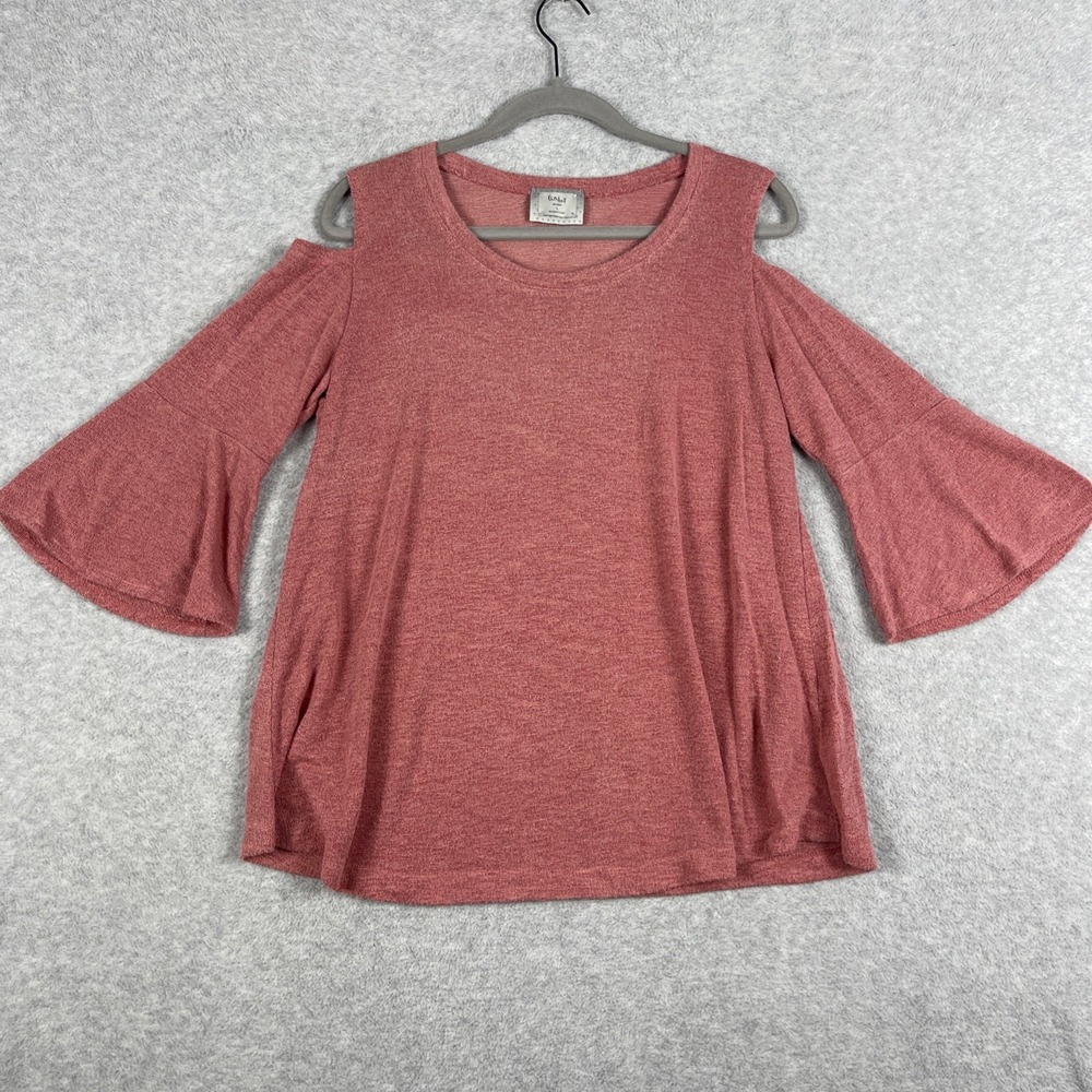 Chalet et Ceci Cold‎ Shoulder Bell Sleeve Top Womens Size L Heathered Rose